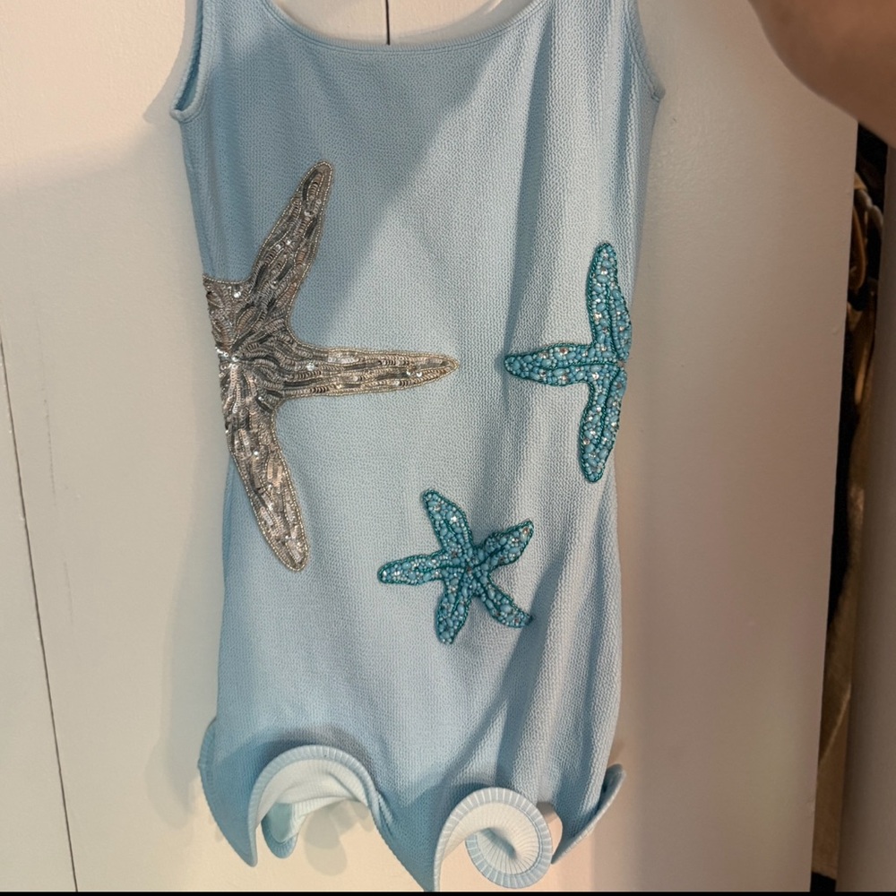 Leslie Amon AUTHENTIC NWOT Elegant Blue Dress with Starfish Embellishments